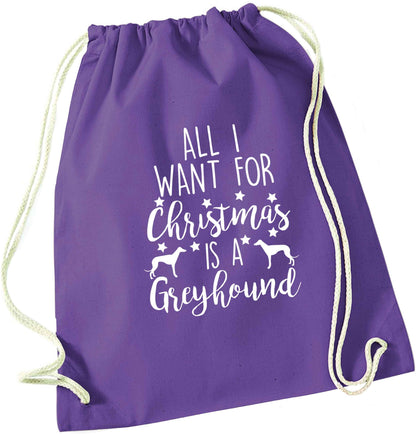 All I want for Christmas is a greyhound purple drawstring bag