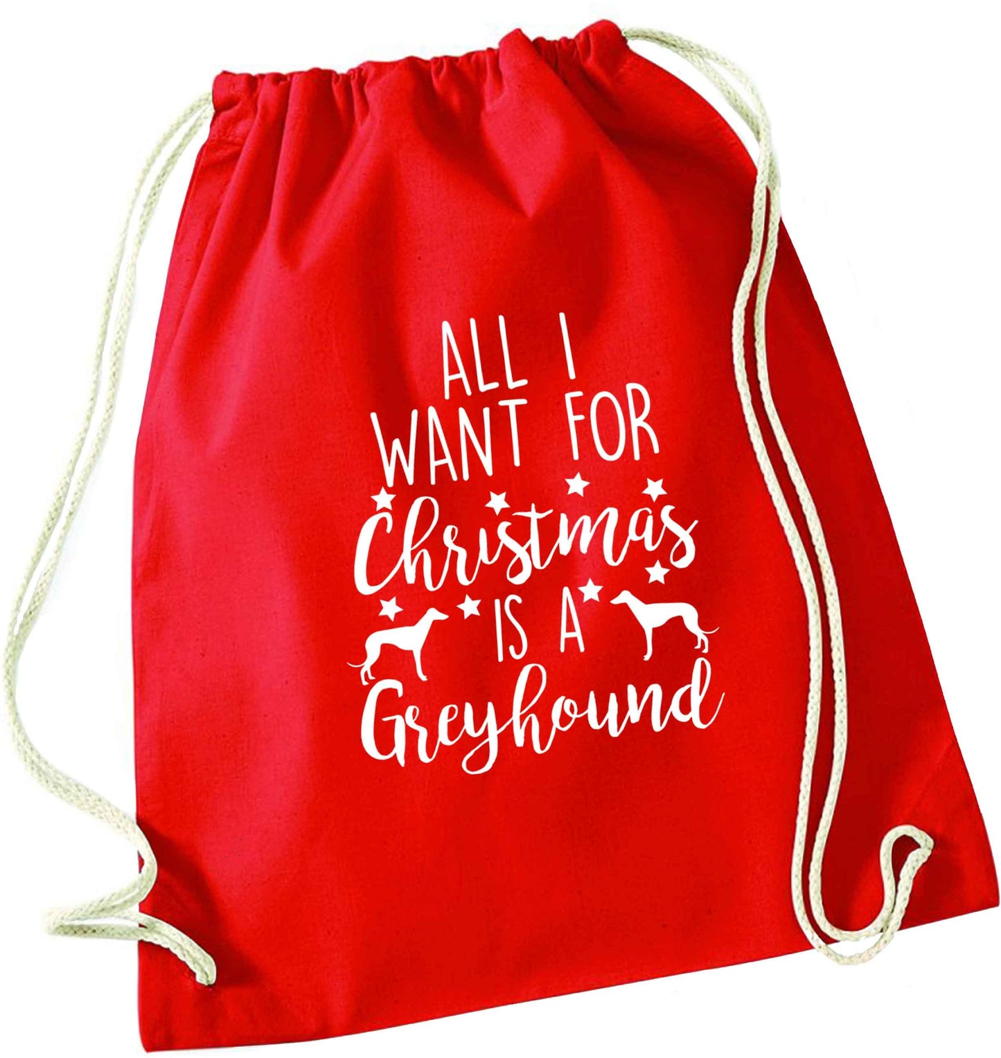 All I want for Christmas is a greyhound red drawstring bag 