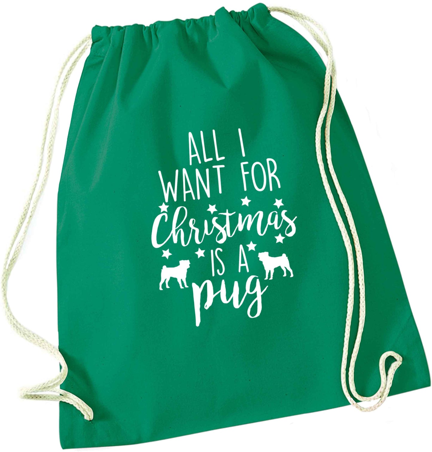 All I want for Christmas is a pug green drawstring bag