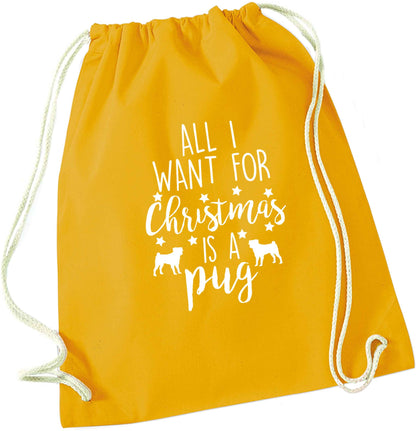 All I want for Christmas is a pug mustard drawstring bag