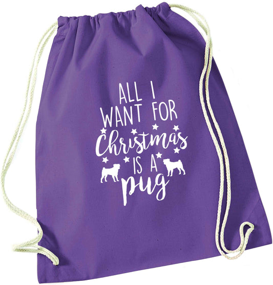 All I want for Christmas is a pug purple drawstring bag