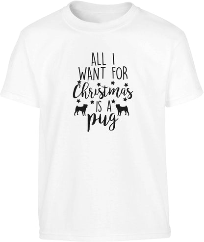 All I want for Christmas is a pug Children's white Tshirt 12-13 Years