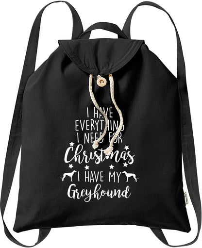 I have everything I need for Christmas I have my greyhound organic cotton backpack tote with wooden buttons in black