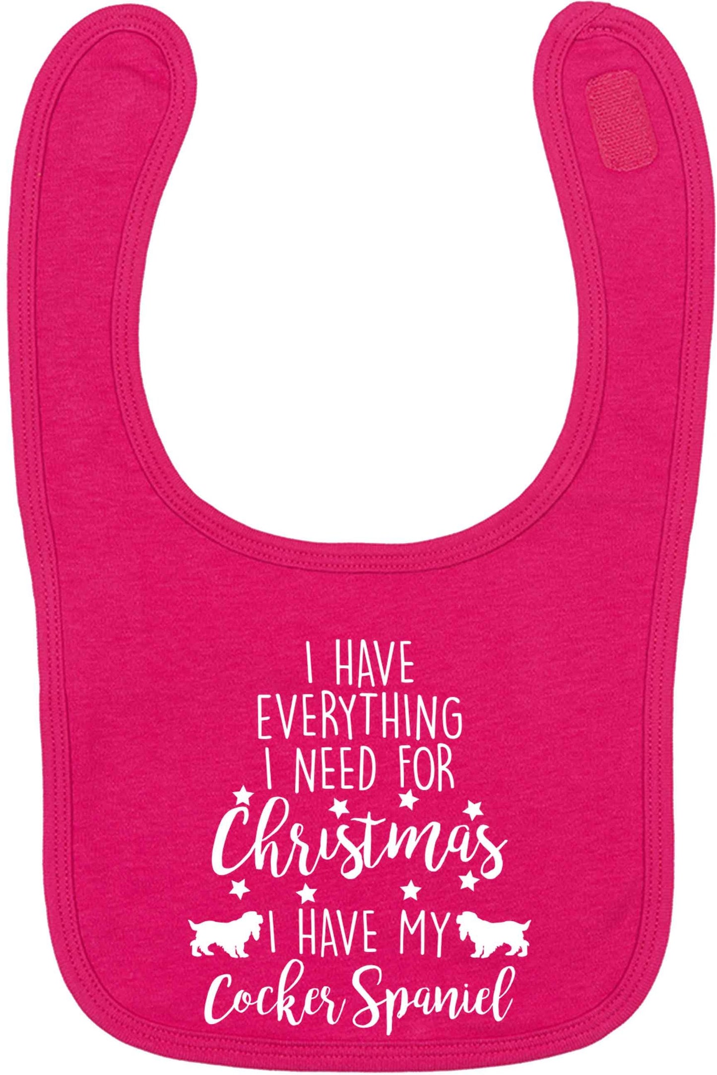 I have everything I need for Christmas I have my cocker spaniel dark pink baby bib