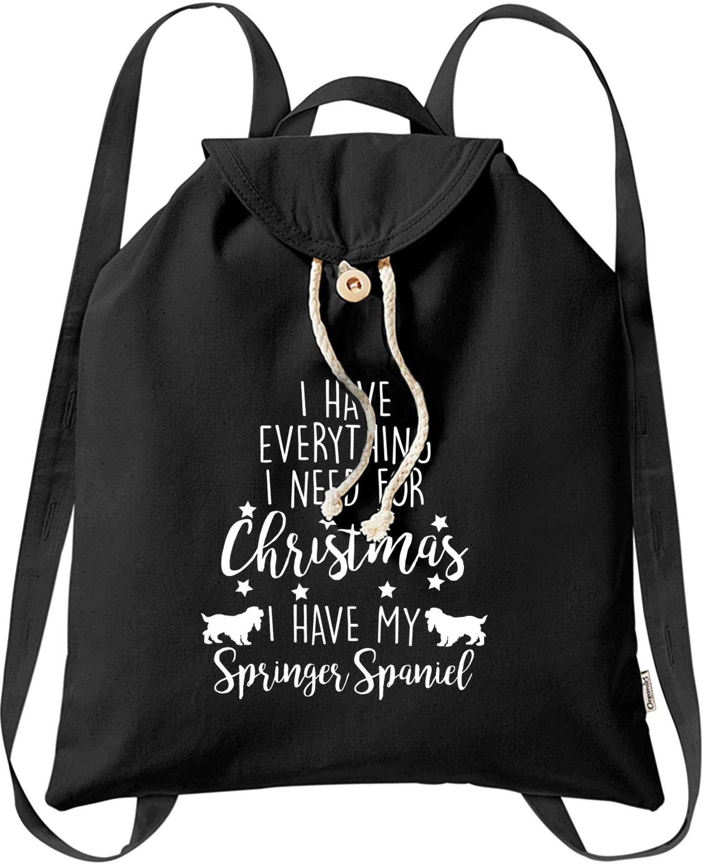 I have everything I need for Christmas I have my springer spaniel organic cotton backpack tote with wooden buttons in black