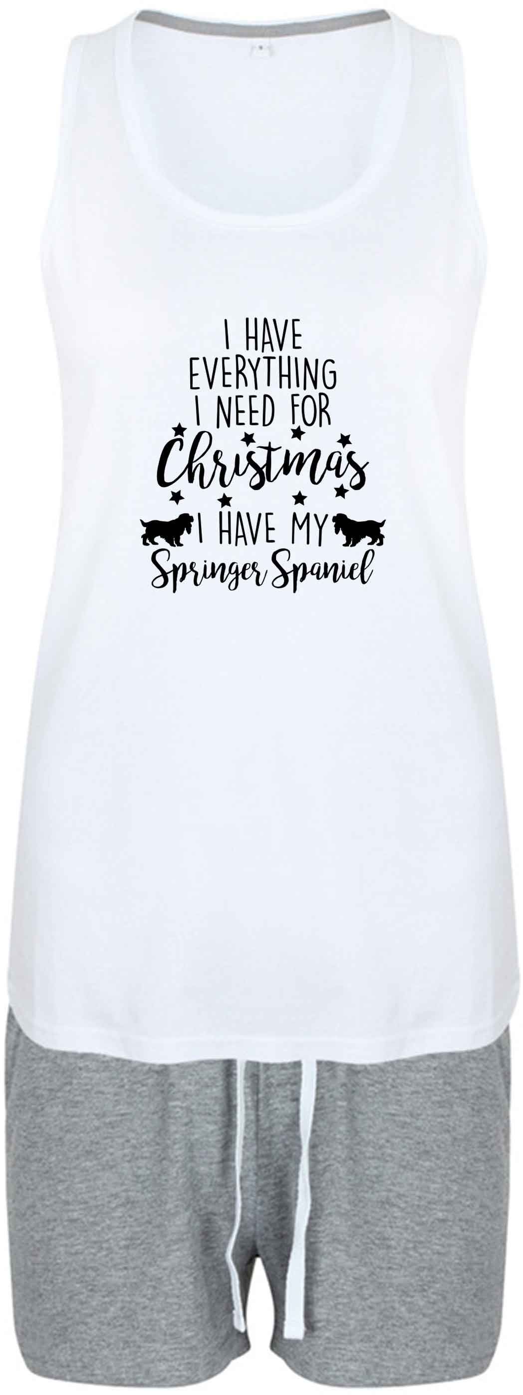 I have everything I need for Christmas I have my springer spaniel size XL women's pyjama shorts set in pink 