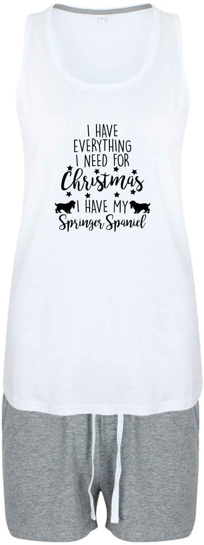 I have everything I need for Christmas I have my springer spaniel size XL women's pyjama shorts set in pink 