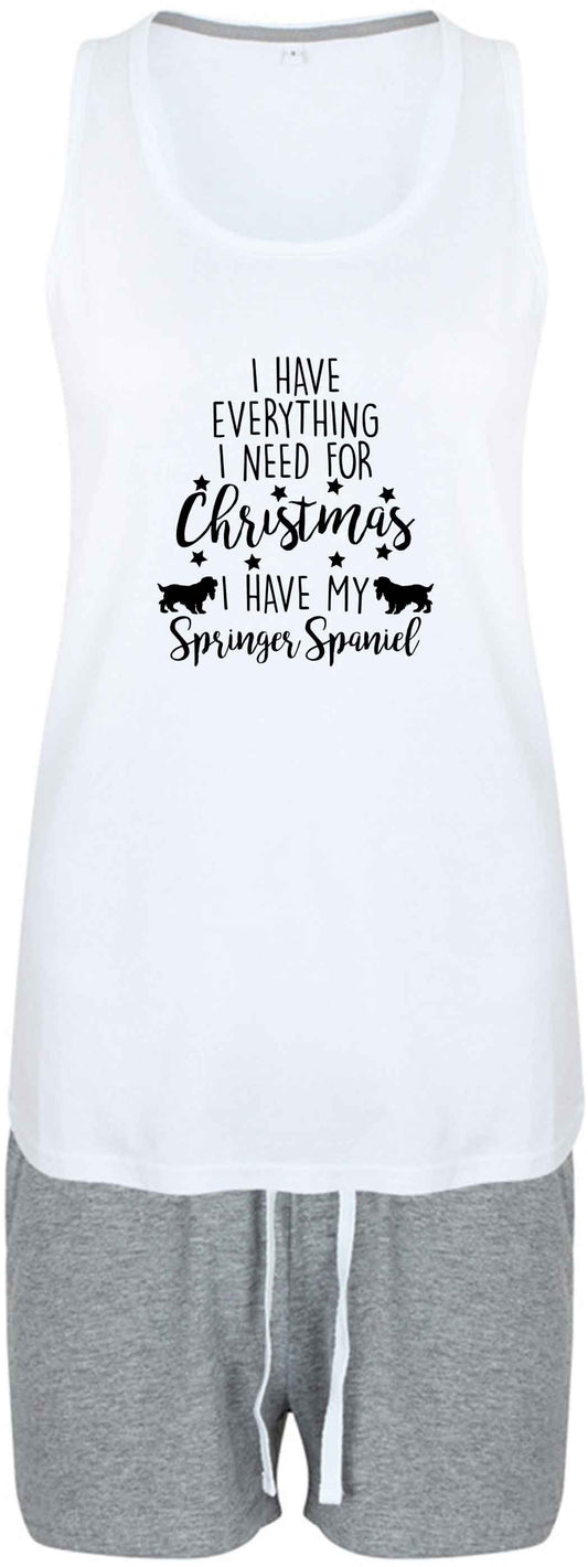 I have everything I need for Christmas I have my springer spaniel size XL women's pyjama shorts set in pink 