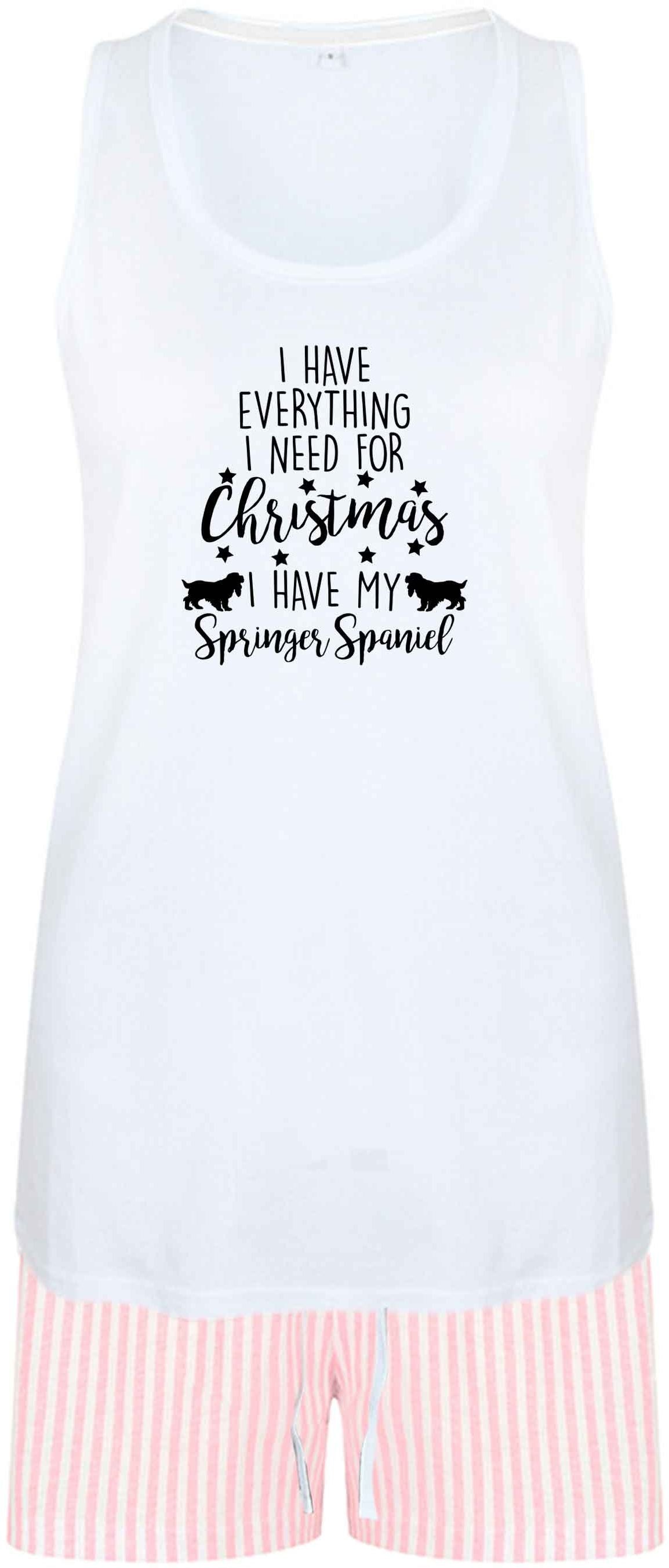 I have everything I need for Christmas I have my springer spaniel size XL women's pyjama shorts set in pink 