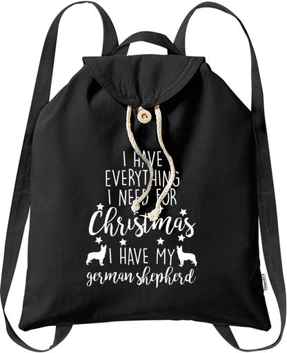 I have everything I need for Christmas I have my german shepherd organic cotton backpack tote with wooden buttons in black