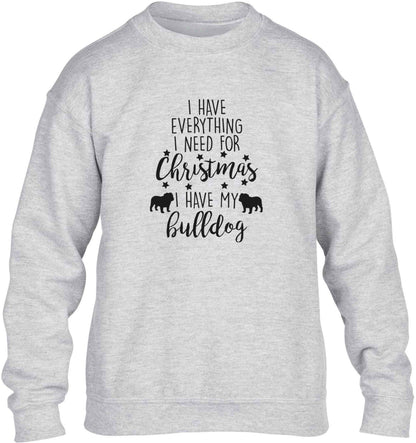 I have everything I need for Christmas I have my bulldog children's grey sweater 12-13 Years