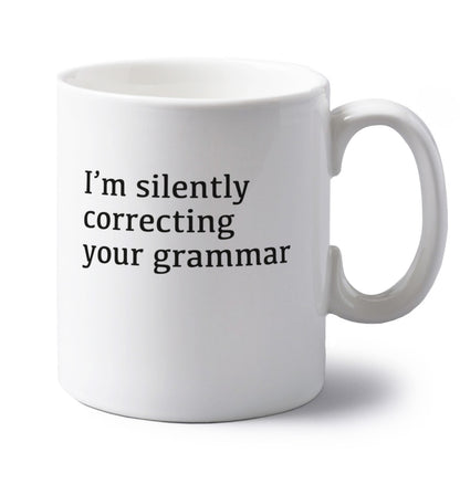 I'm silently correcting your grammar  left handed white ceramic mug 