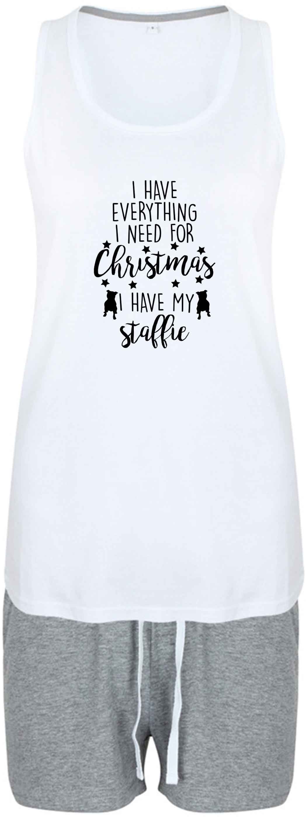 I have everything I need for Christmas I have my staffie size XL women's pyjama shorts set in pink 