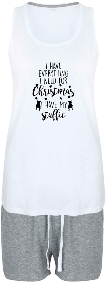 I have everything I need for Christmas I have my staffie size XL women's pyjama shorts set in pink 