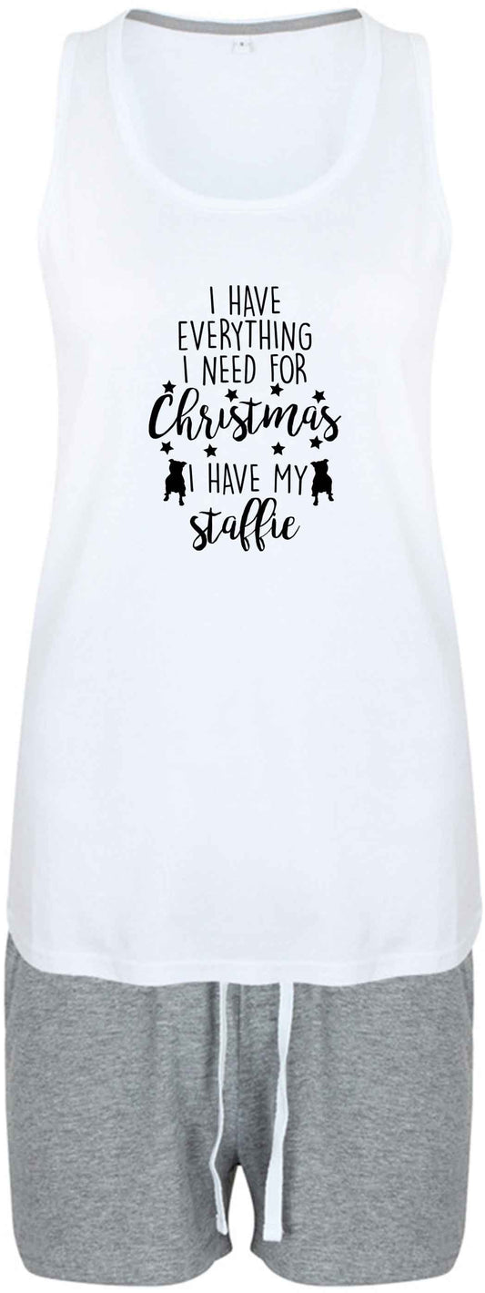 I have everything I need for Christmas I have my staffie size XL women's pyjama shorts set in pink 