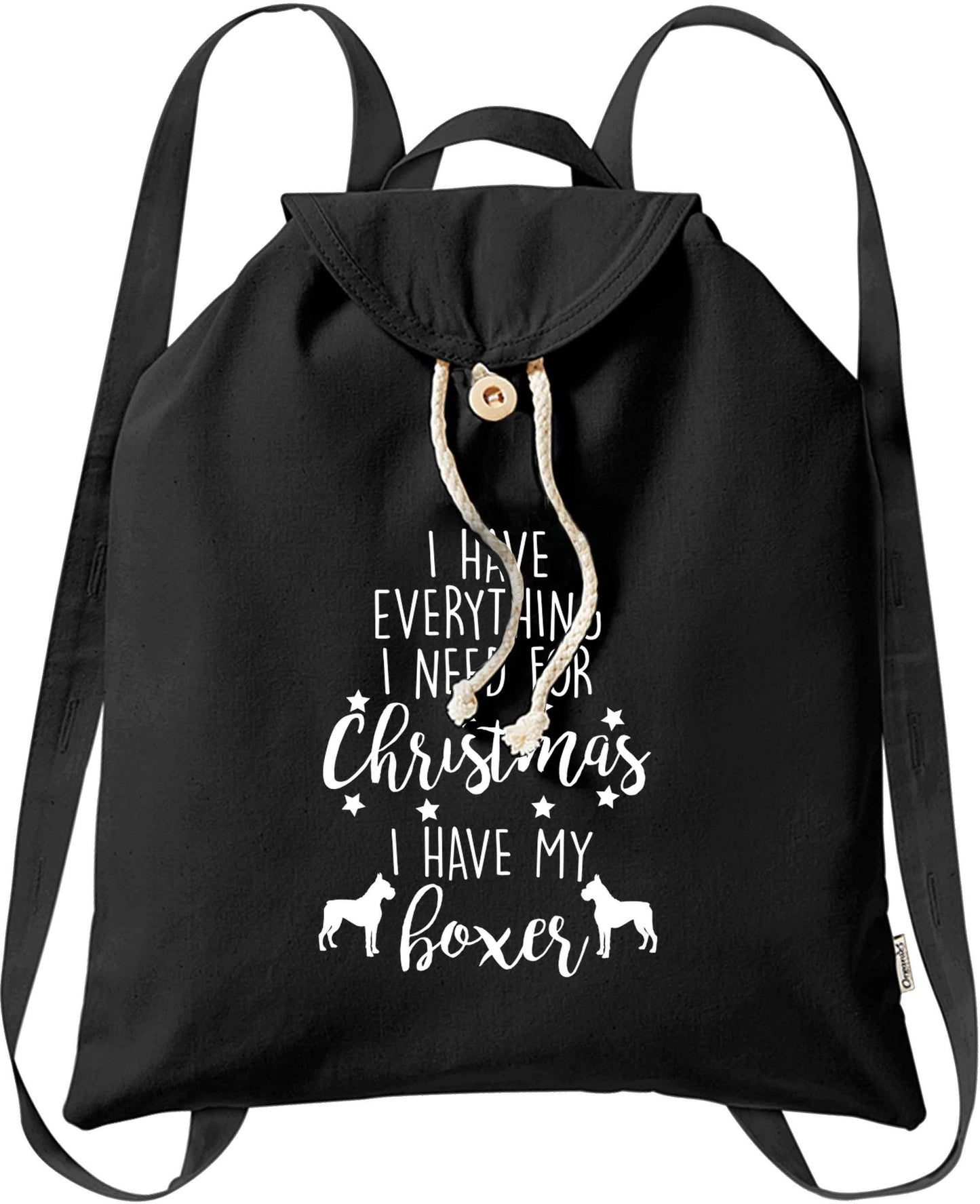 I have everything I need for Christmas I have my boxer organic cotton backpack tote with wooden buttons in black