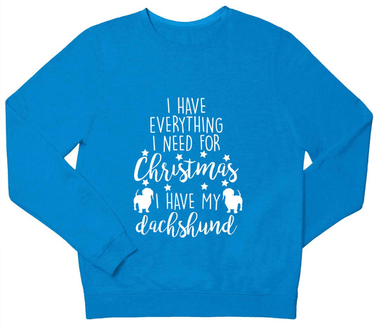 I have everything I need for Christmas I have my dachshund children's blue sweater 12-13 Years