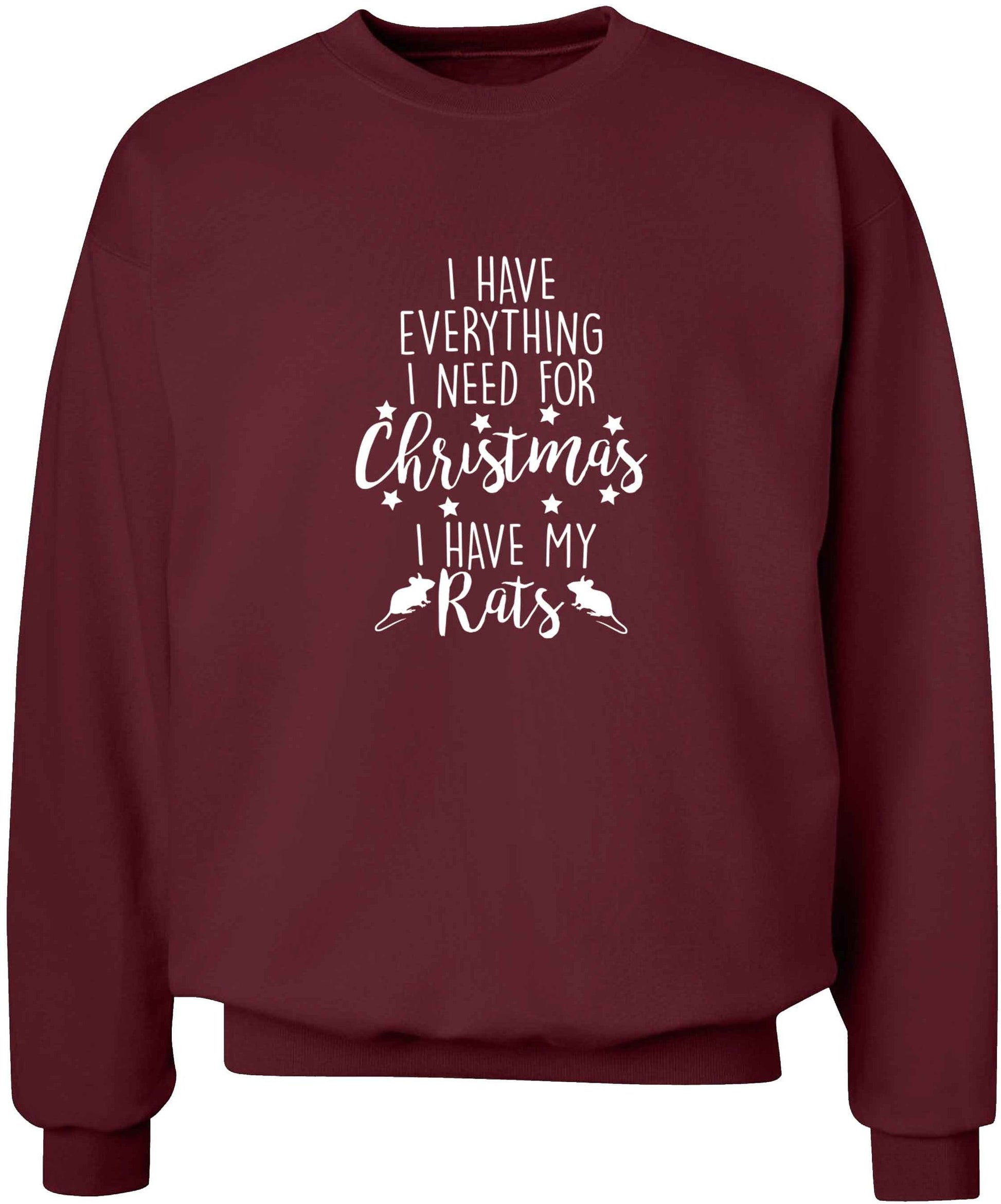 I have everything I need for Christmas I have my rats adult's unisex maroon sweater 2XL