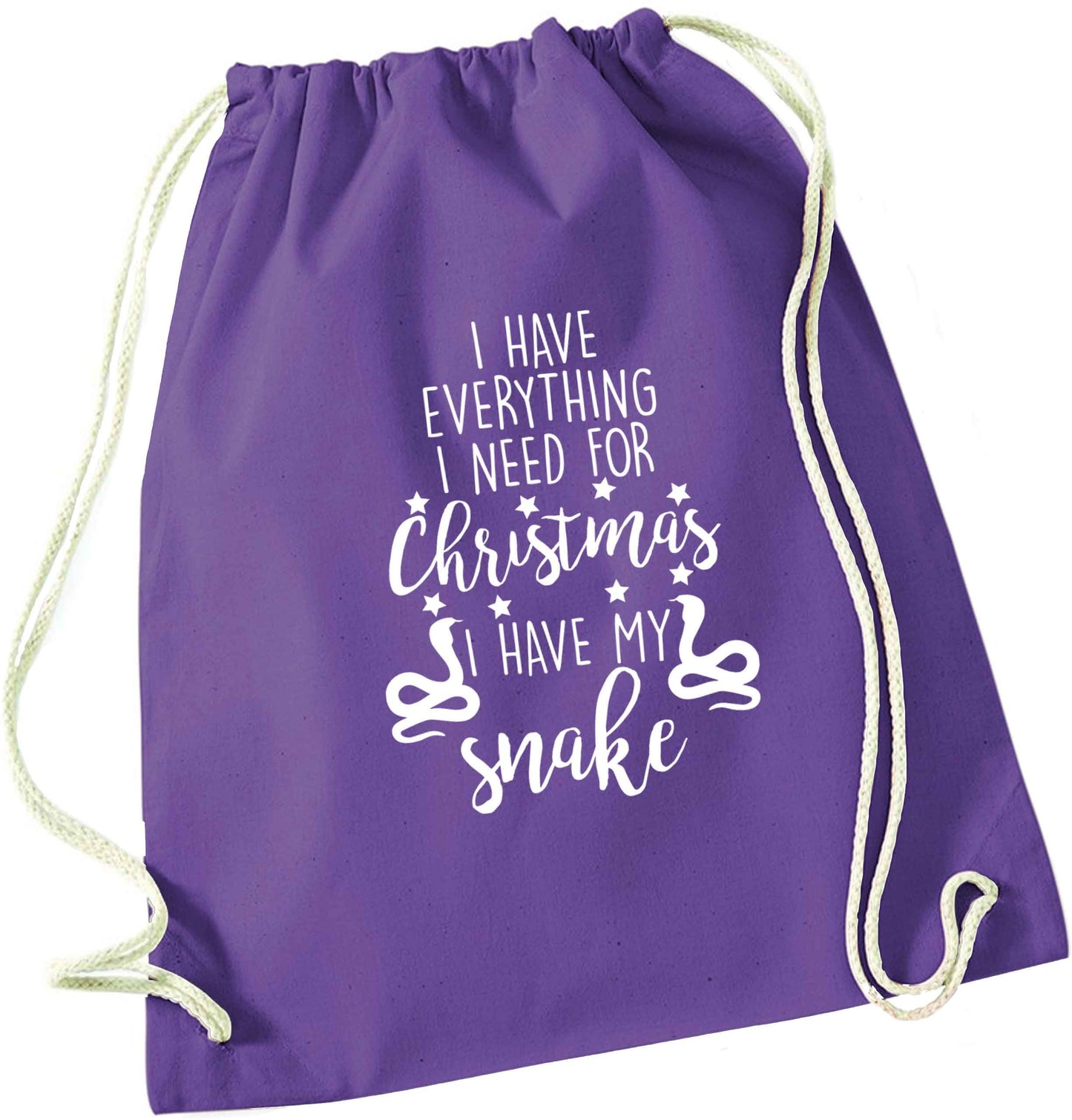 I have everything I need for Christmas I have my snake purple drawstring bag