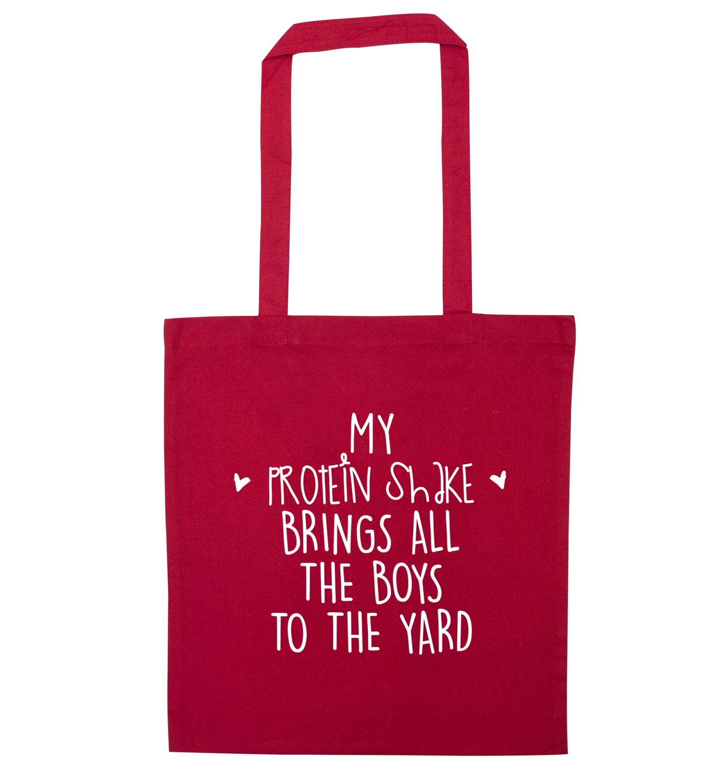 My protein shake brings all the boys to the yard red tote bag