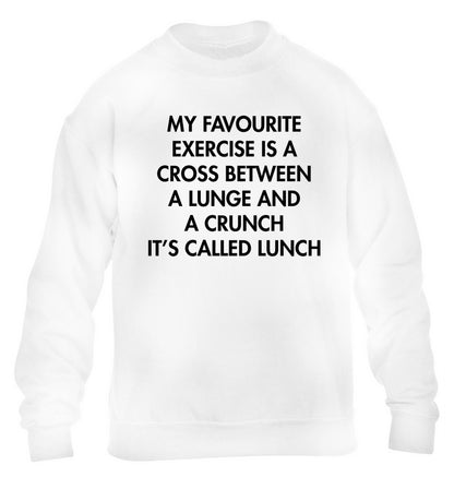 My favourite exercise is a cross between a lung and a crunch it's called lunch children's white sweater 12-14 Years