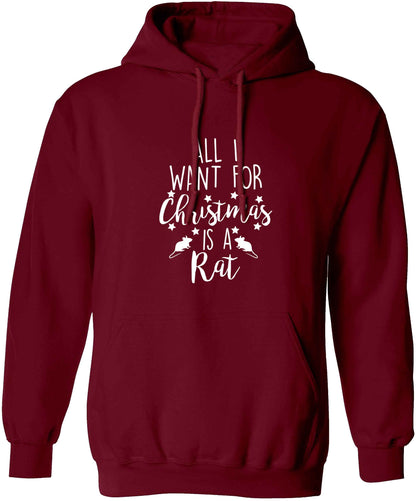 All I want for Christmas is a rat adults unisex maroon hoodie 2XL