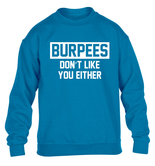 Burpees don't like you either children's blue sweater 12-14 Years