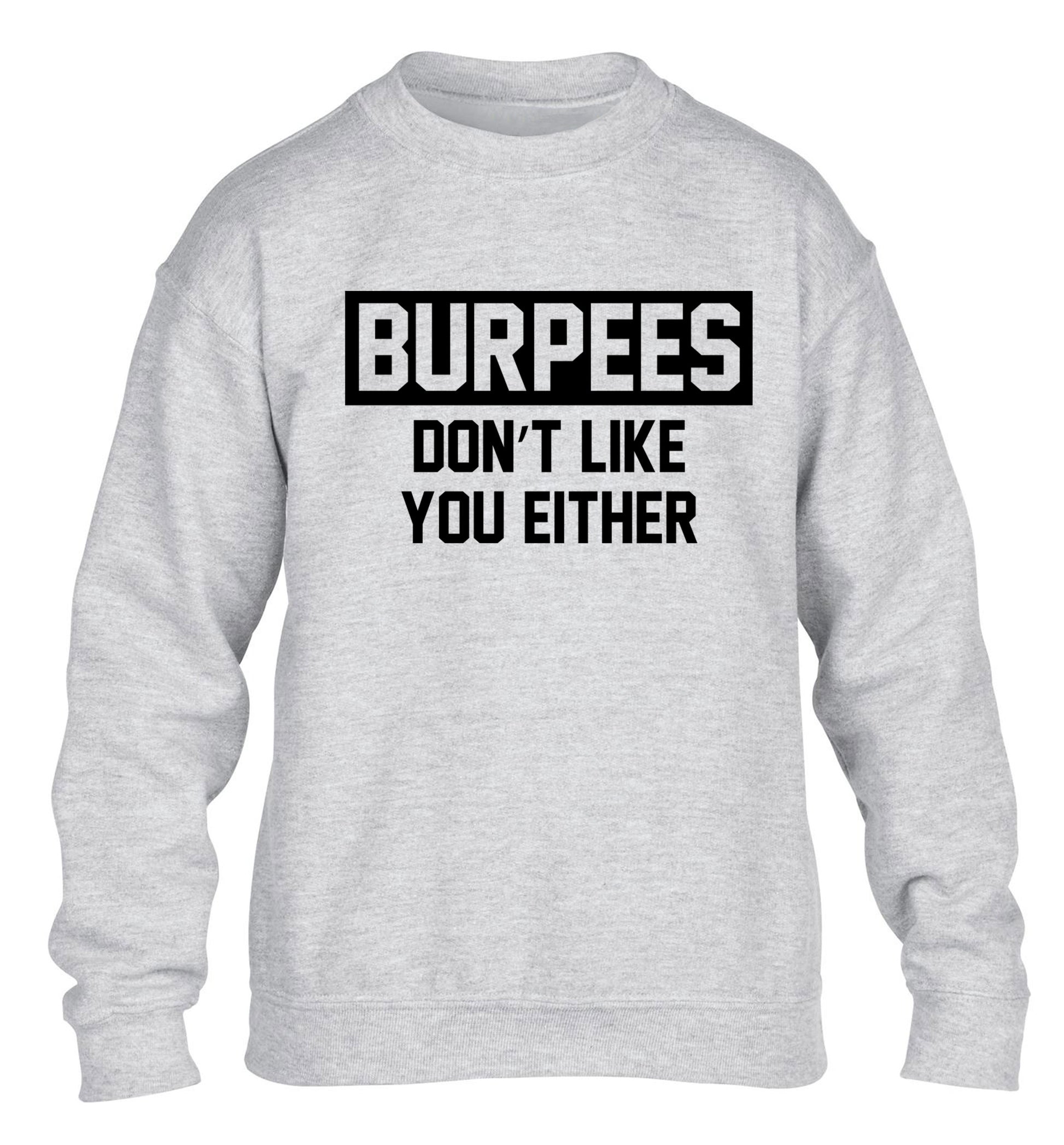 Burpees don't like you either children's grey sweater 12-14 Years