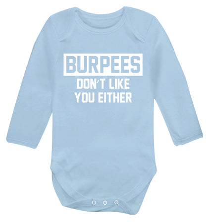 Burpees don't like you either Baby Vest long sleeved pale blue 6-12 months