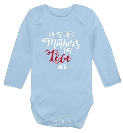 Personalised happy first mother's day love baby vest long sleeved pale blue 6-12 months