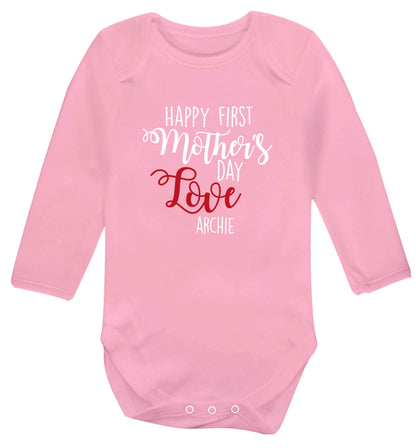 Personalised happy first mother's day love baby vest long sleeved pale pink 6-12 months