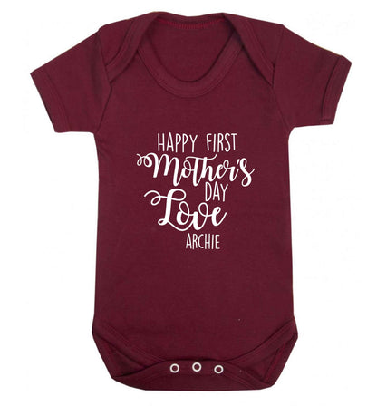 Personalised happy first mother's day love baby vest maroon 18-24 months