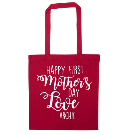 Personalised happy first mother's day love red tote bag
