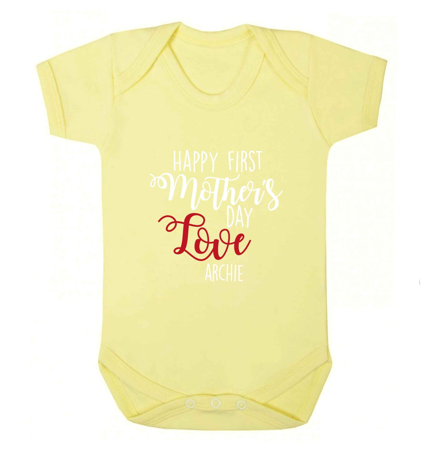 Personalised happy first mother's day love baby vest pale yellow 18-24 months