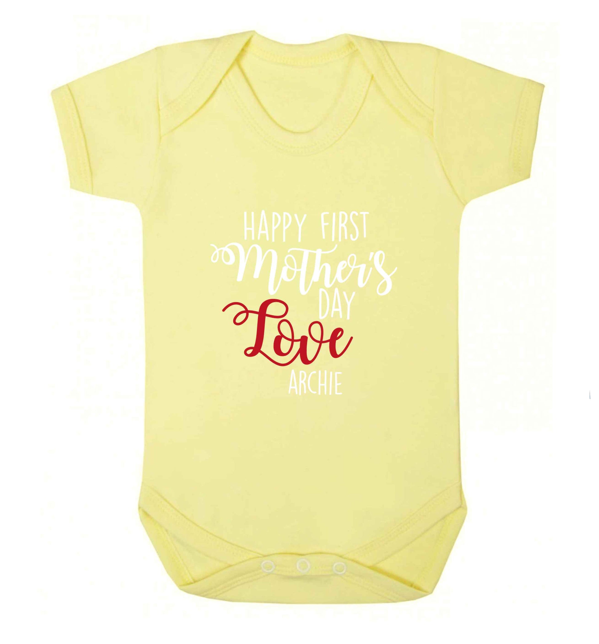 Personalised happy first mother's day love baby vest pale yellow 18-24 months