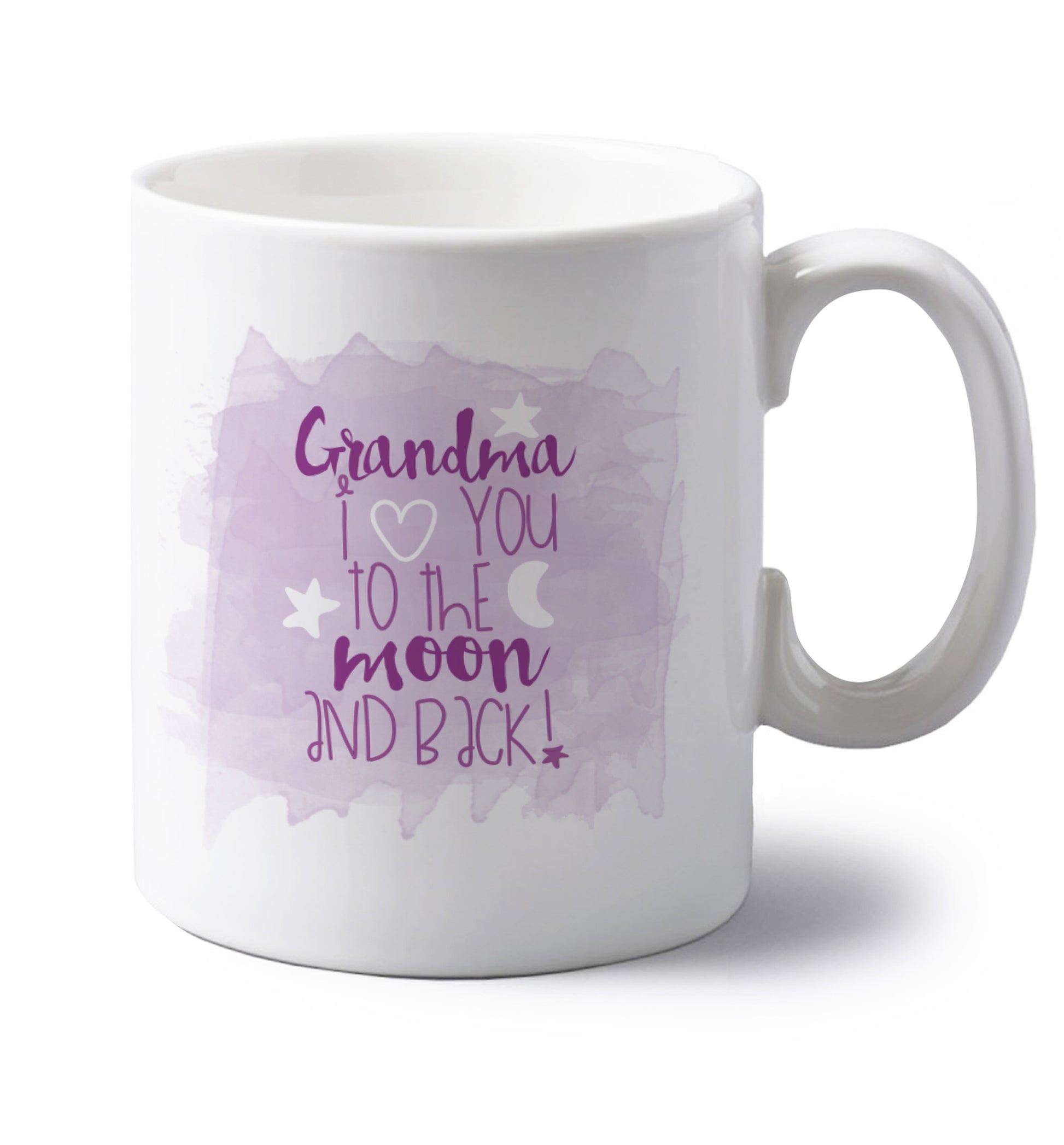 left handed white ceramic mug 