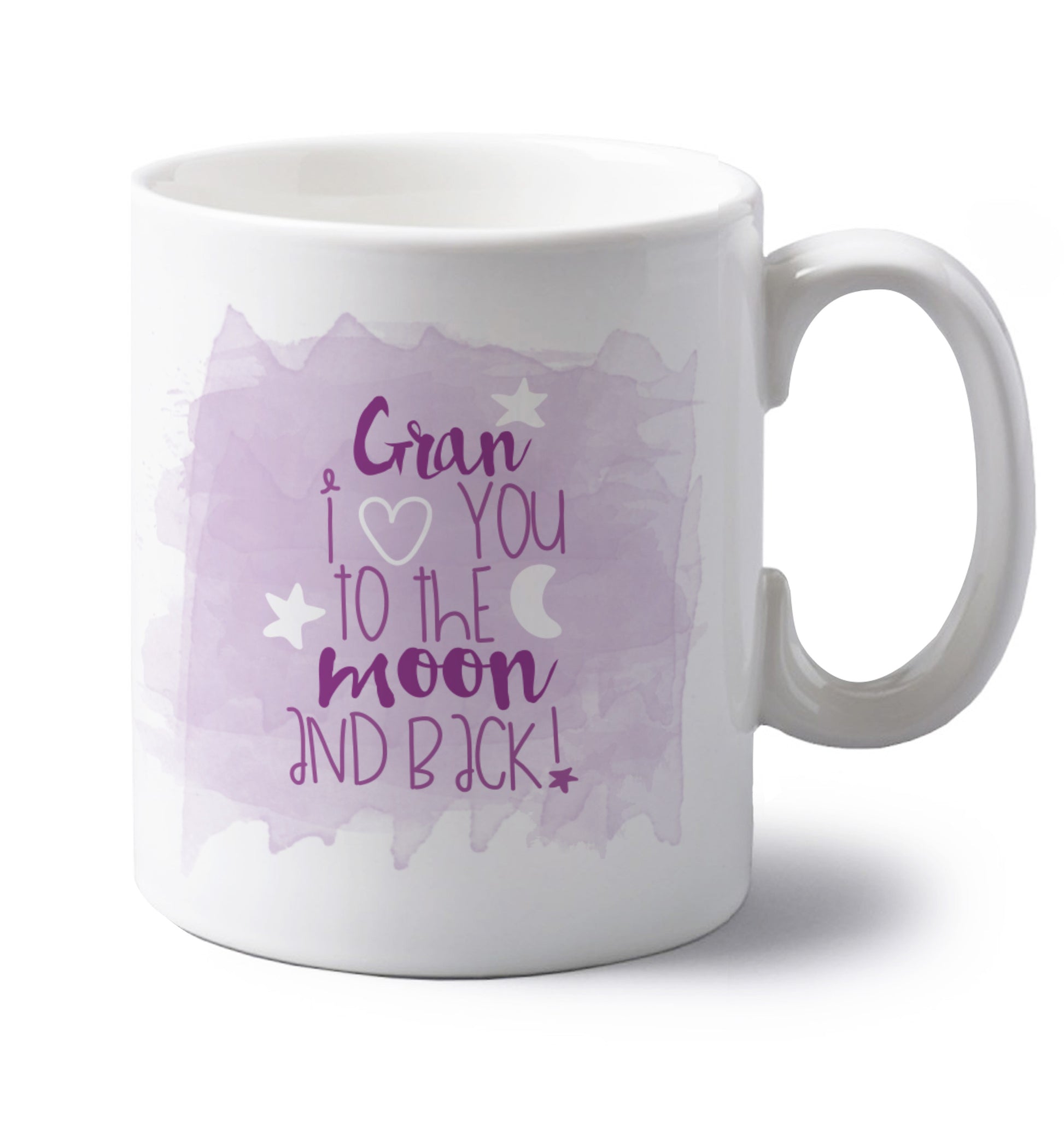 left handed white ceramic mug 
