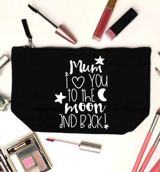 Mum I love you to the moon and back black makeup bag