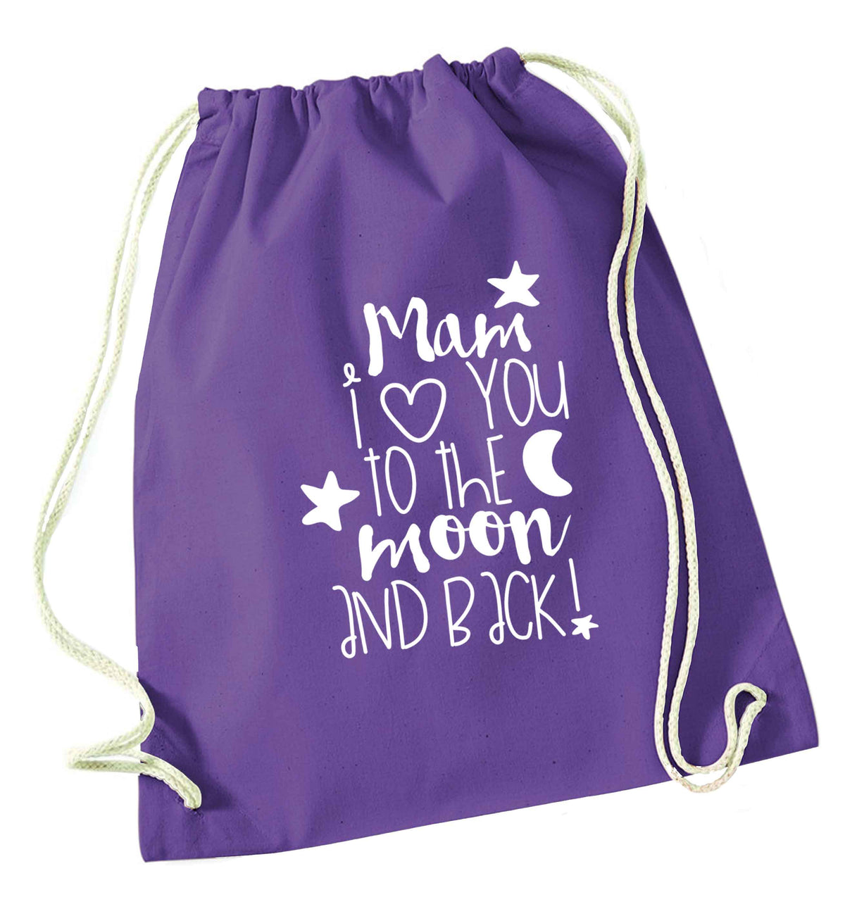 Mam I love you to the moon and back purple drawstring bag