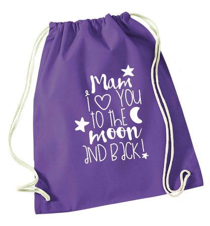 Mam I love you to the moon and back purple drawstring bag