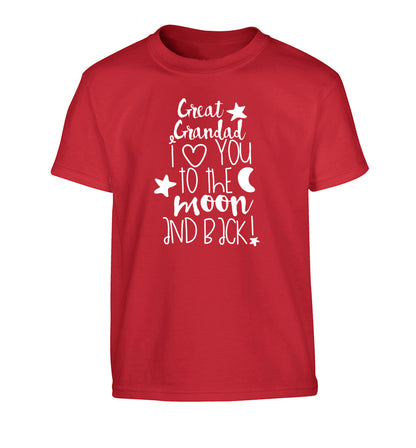 Great Grandad I love you to the moon and back Children's red Tshirt 12-14 Years
