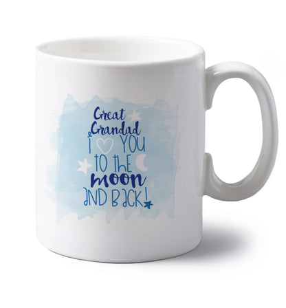 left handed white ceramic mug 