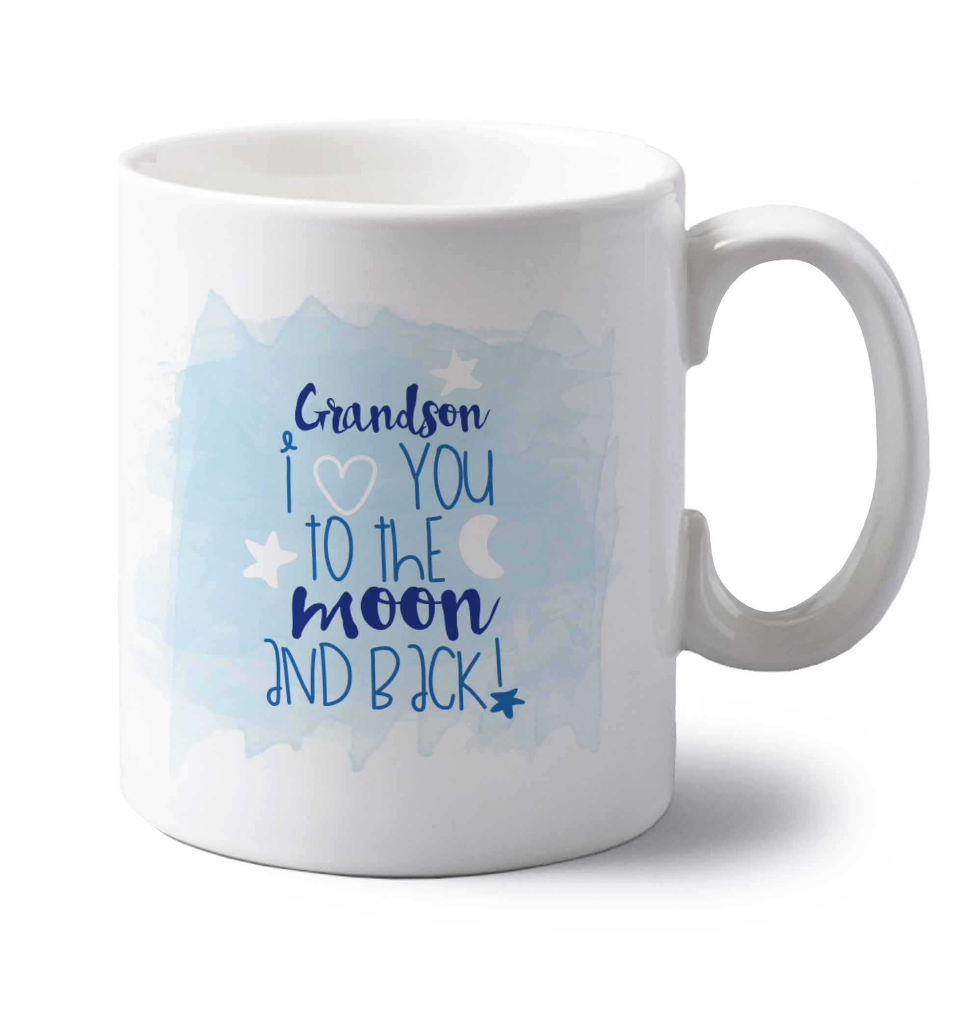 left handed white ceramic mug 
