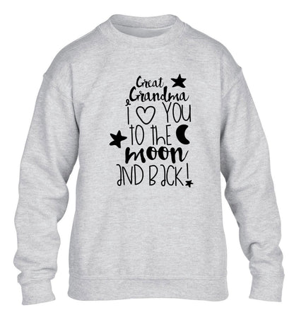 Great Grandma I love you to the moon and back children's grey  sweater 12-14 Years