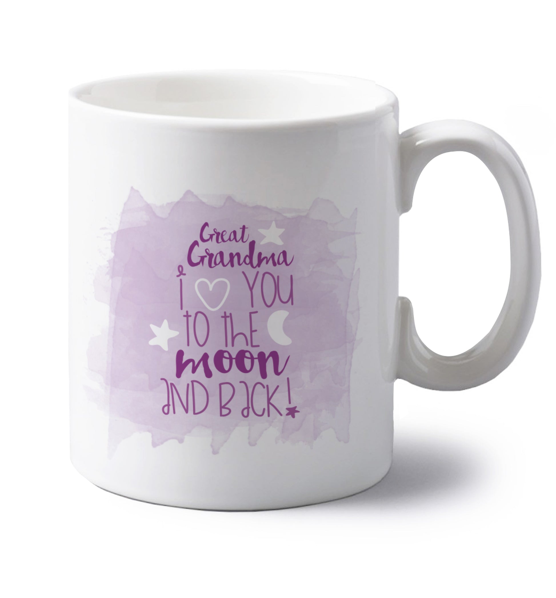 left handed white ceramic mug 