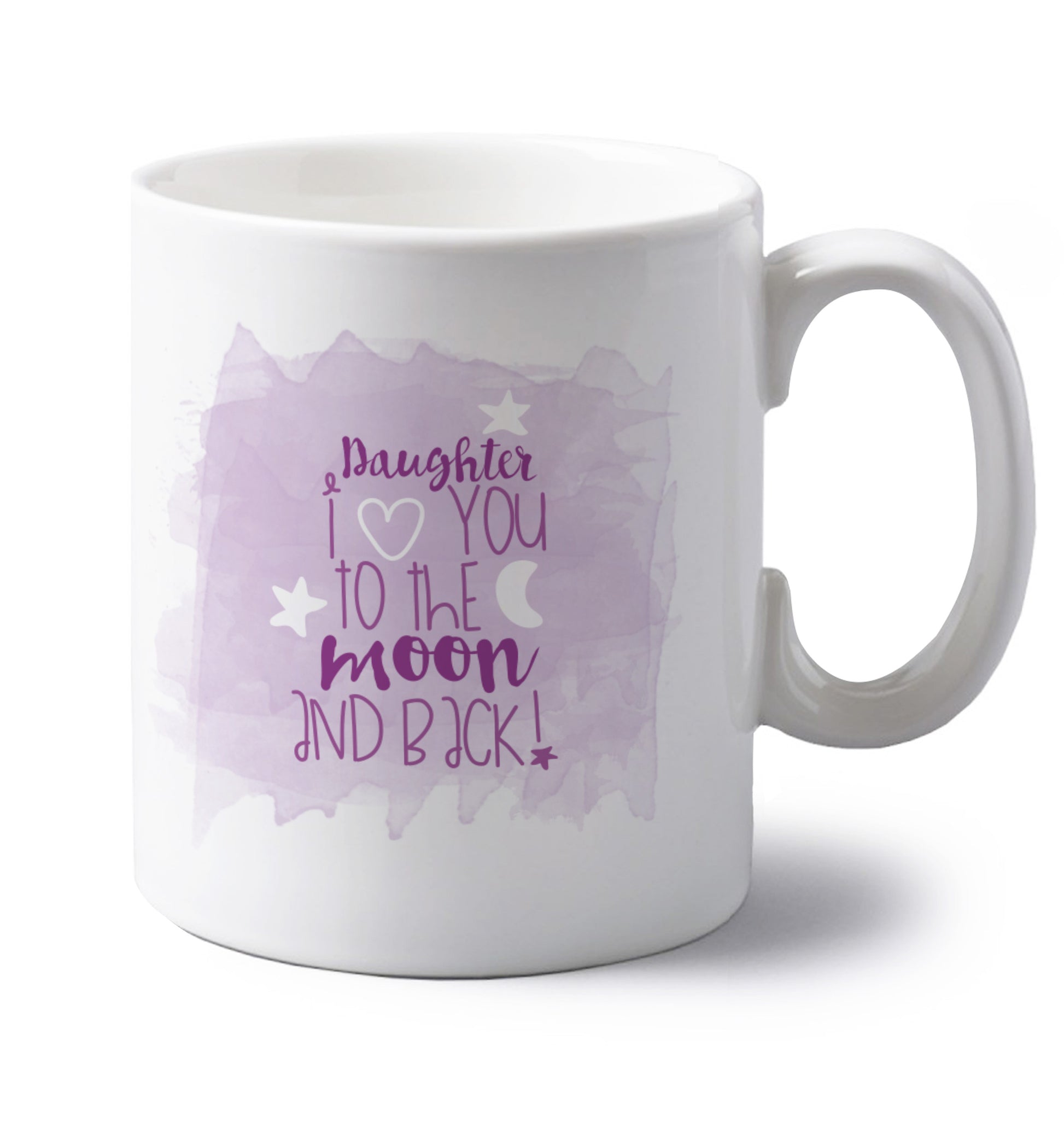 left handed white ceramic mug 