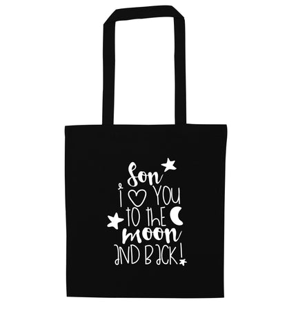 Son I love you to the moon and back black tote bag