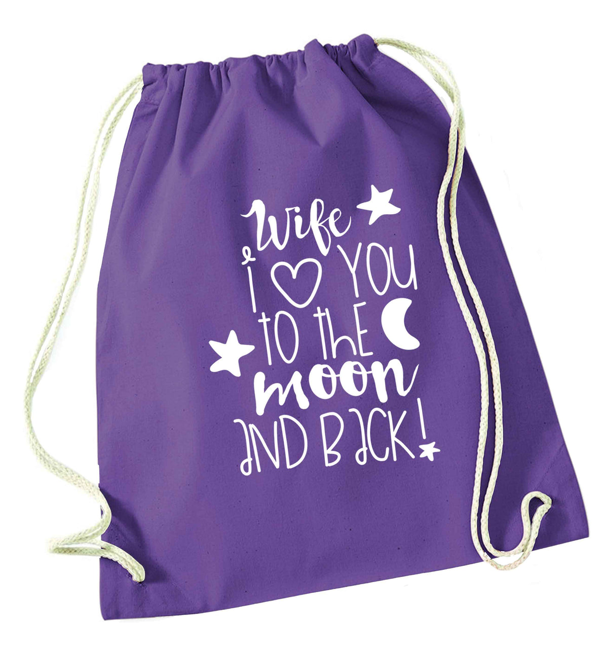 Wife I love you to the moon and back purple drawstring bag