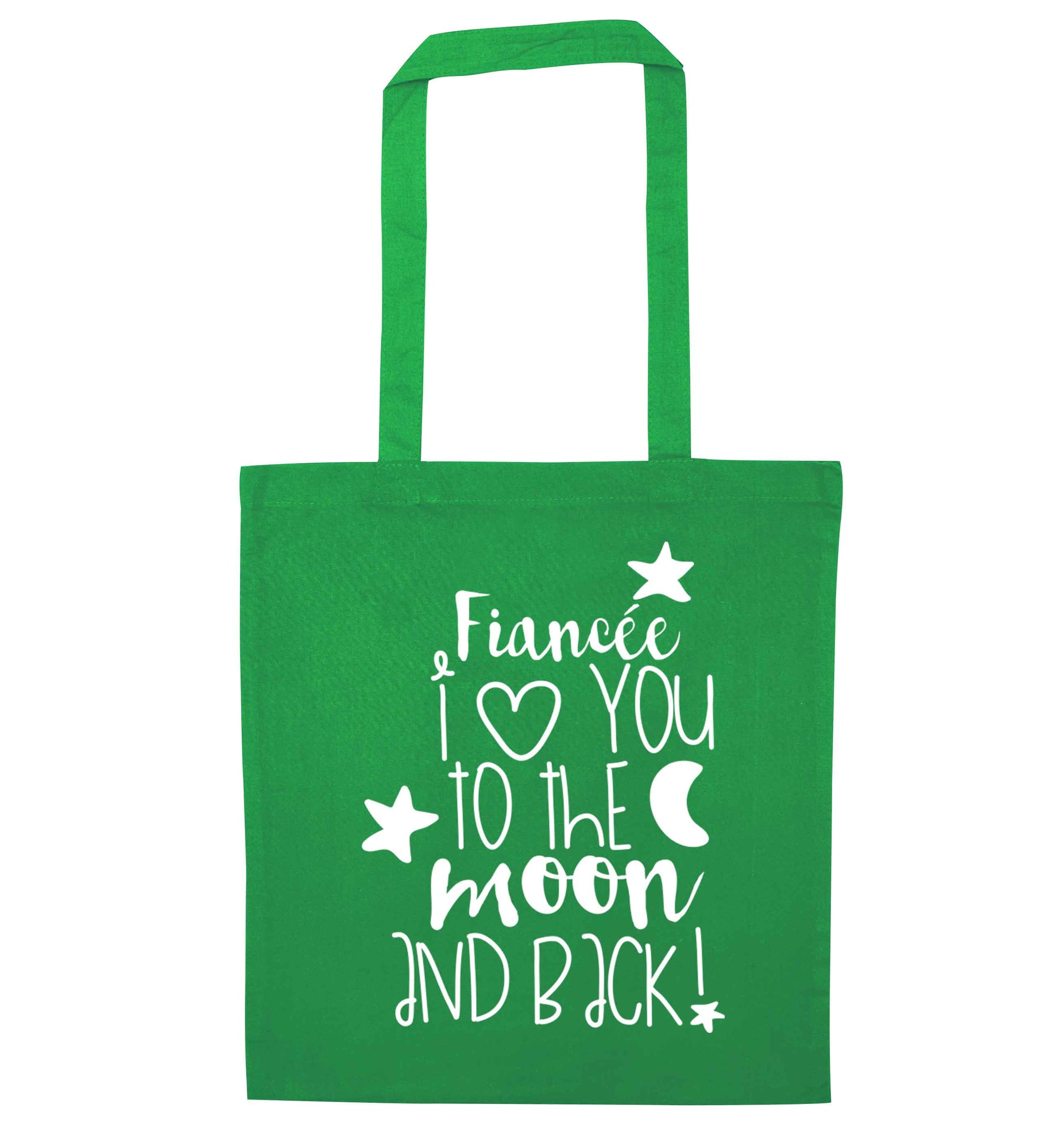 Fianc√©e I love you to the moon and back green tote bag