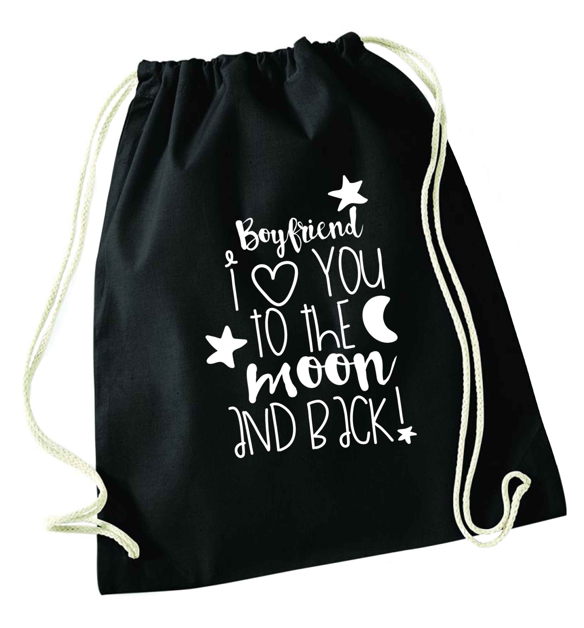 Boyfriend I love you to the moon and back black drawstring bag